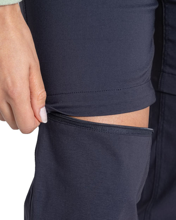 Dark Navy coloured Craghoppers Womens Kiwi Pro III Convertible Trousers on white background #colour_dark-navy