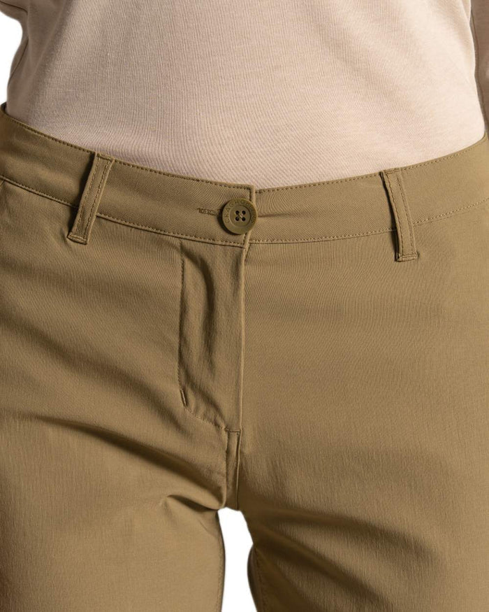 Cardamon coloured Craghoppers Womens Kiwi Pro III Cropped Trousers on white background #colour_cardamon