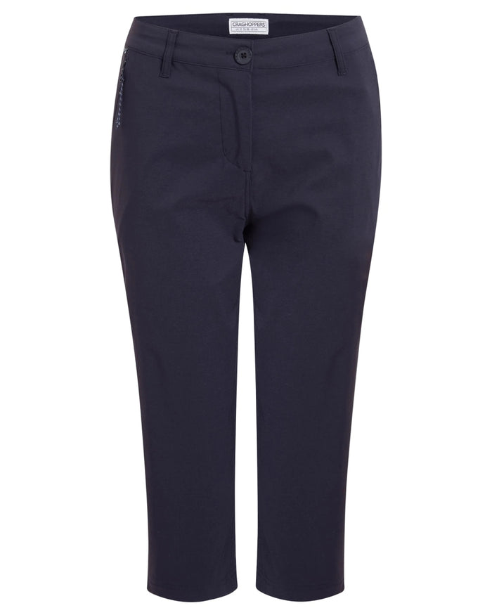 Dark Navy coloured Craghoppers Womens Kiwi Pro III Cropped Trousers on white background #colour_dark-navy