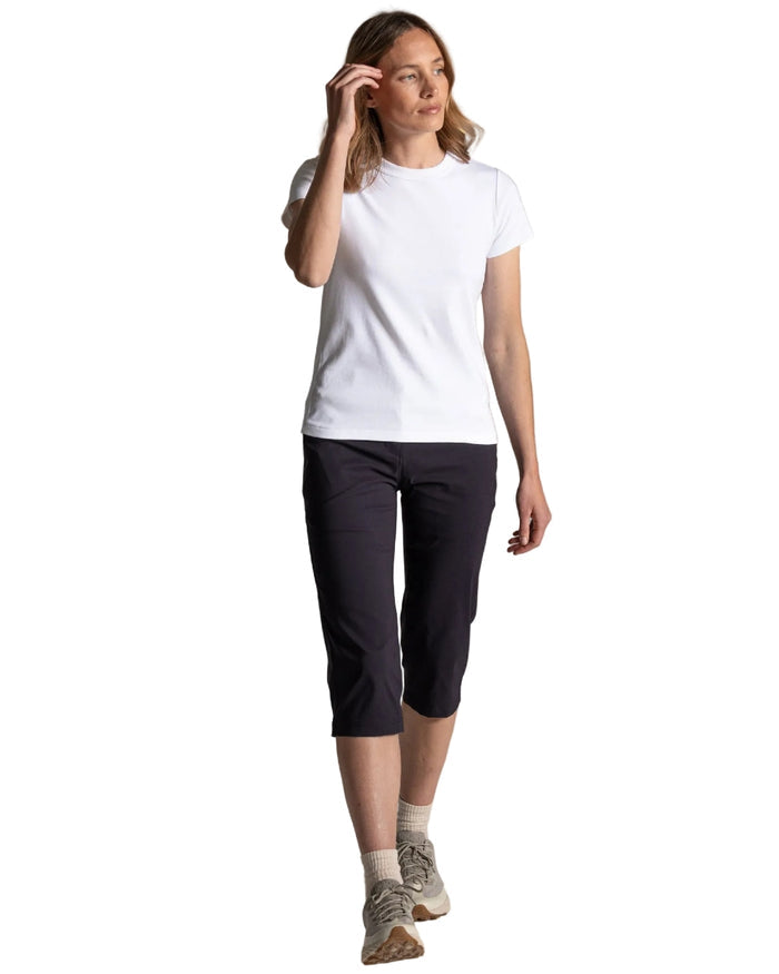 Dark Navy coloured Craghoppers Womens Kiwi Pro III Cropped Trousers on white background #colour_dark-navy