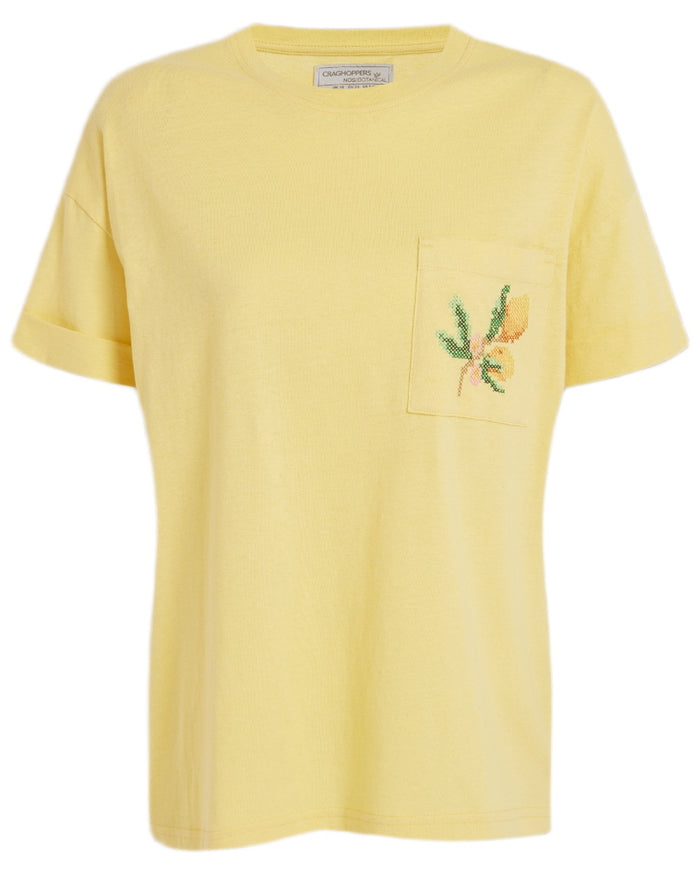 Pale Daffodil coloured Craghoppers Womens Maya Short Sleeved T-Shirt on white background #colour_pale-daffodil