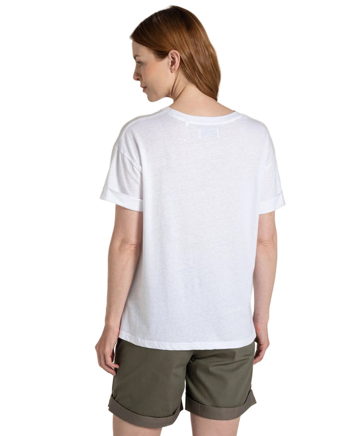 White coloured Craghoppers Womens Maya Short Sleeved T-Shirt on white background #colour_white
