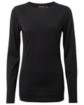 Black coloured Craghoppers Womens Merino Crew Neck Long Sleeved Baselayer II on white background #colour_black