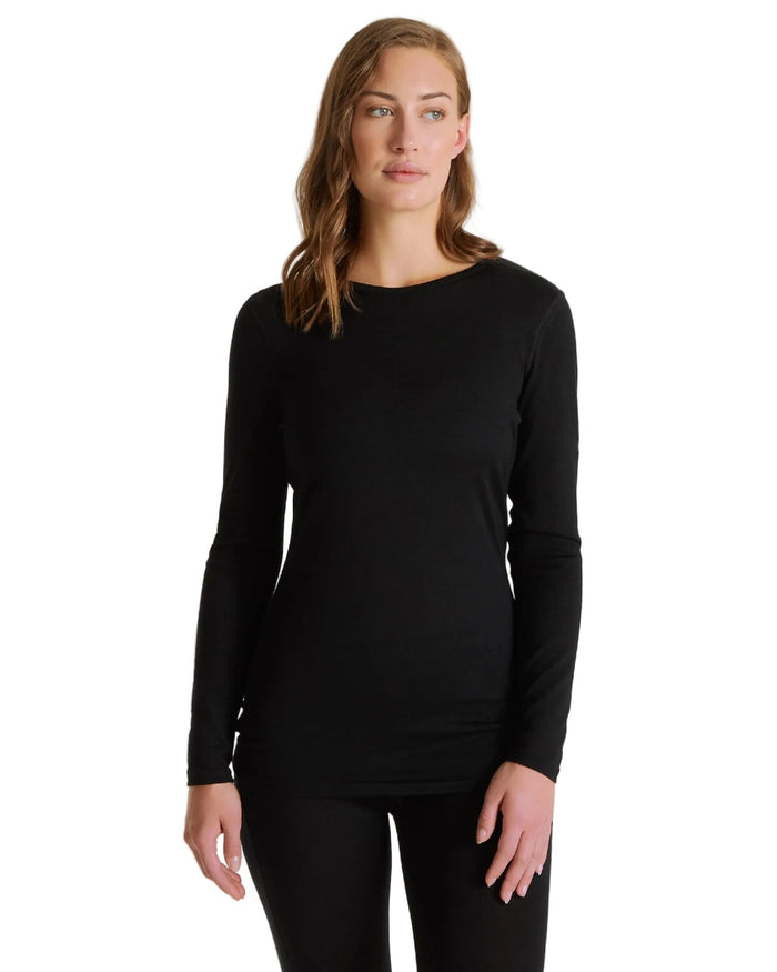 Black coloured Craghoppers Womens Merino Crew Neck Long Sleeved Baselayer II on white background #colour_black