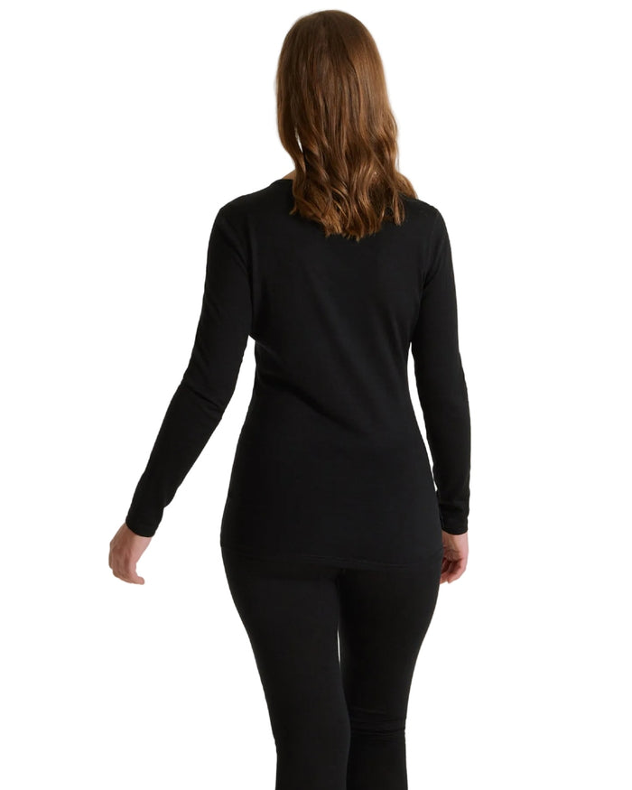 Black coloured Craghoppers Womens Merino Crew Neck Long Sleeved Baselayer II on white background #colour_black