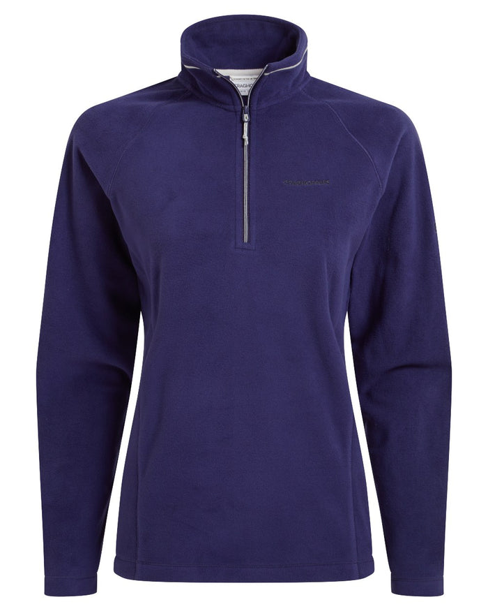 Indigo Blue coloured Craghoppers Womens Miska Half-Zip Fleece on white background #colour_indigo-blue