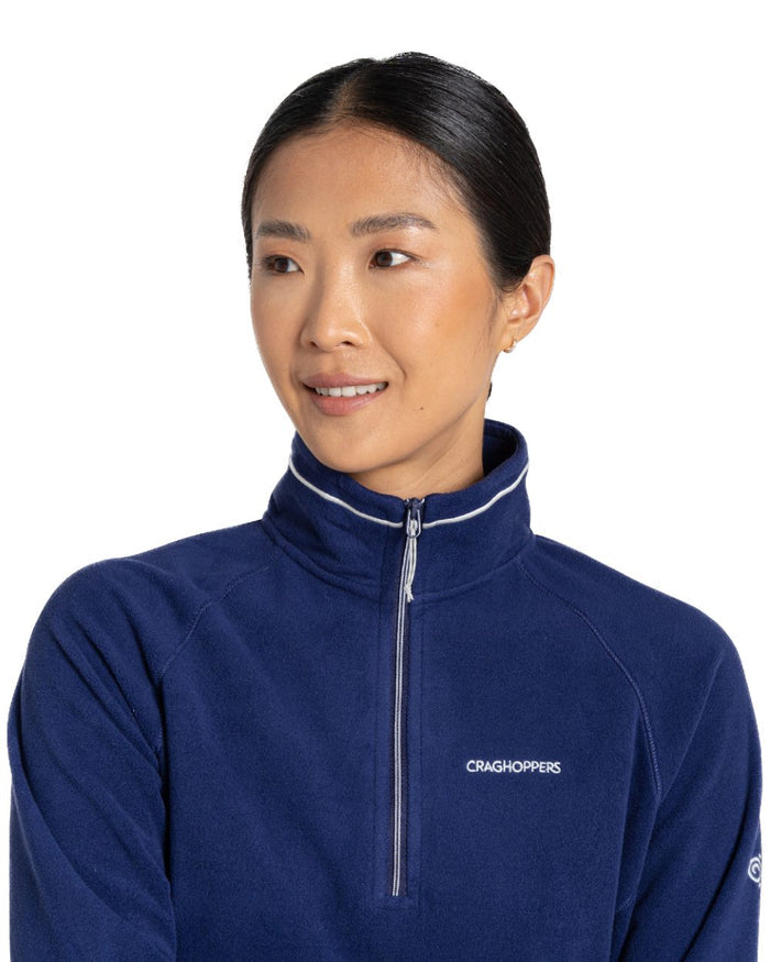 Indigo Blue coloured Craghoppers Womens Miska Half-Zip Fleece on white background #colour_indigo-blue