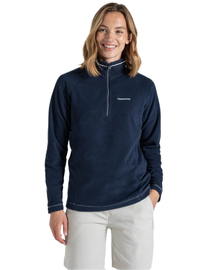 Blue Navy Coloured Craghoppers Womens Miska Half-Zip Fleece On A White Background #colour_blue-navy
