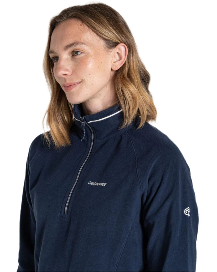 Blue Navy Coloured Craghoppers Womens Miska Half-Zip Fleece On A White Background #colour_blue-navy