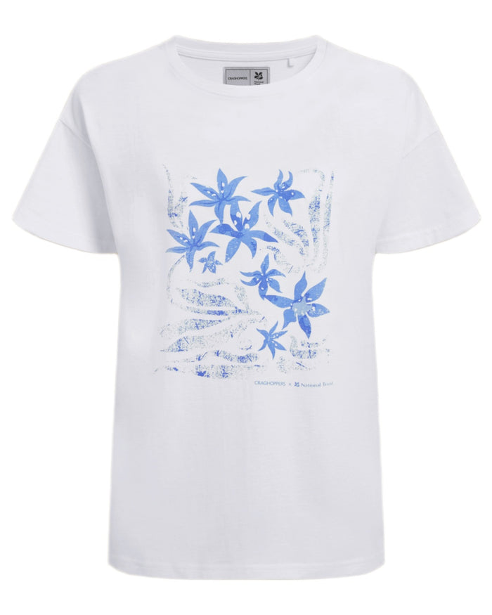 White coloured Craghoppers Womens National Trust Bistort Short Sleeved T-Shirt on white background #colour_white