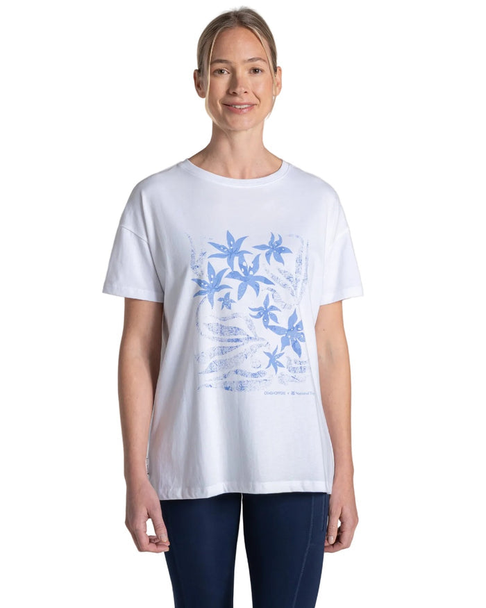 White coloured Craghoppers Womens National Trust Bistort Short Sleeved T-Shirt on white background #colour_white