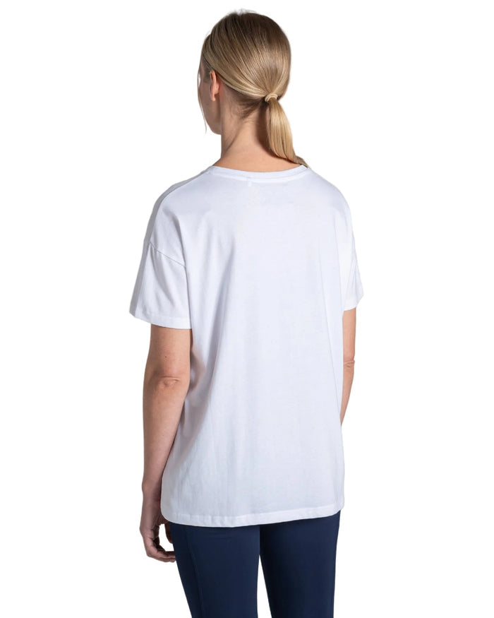 White coloured Craghoppers Womens National Trust Bistort Short Sleeved T-Shirt on white background #colour_white