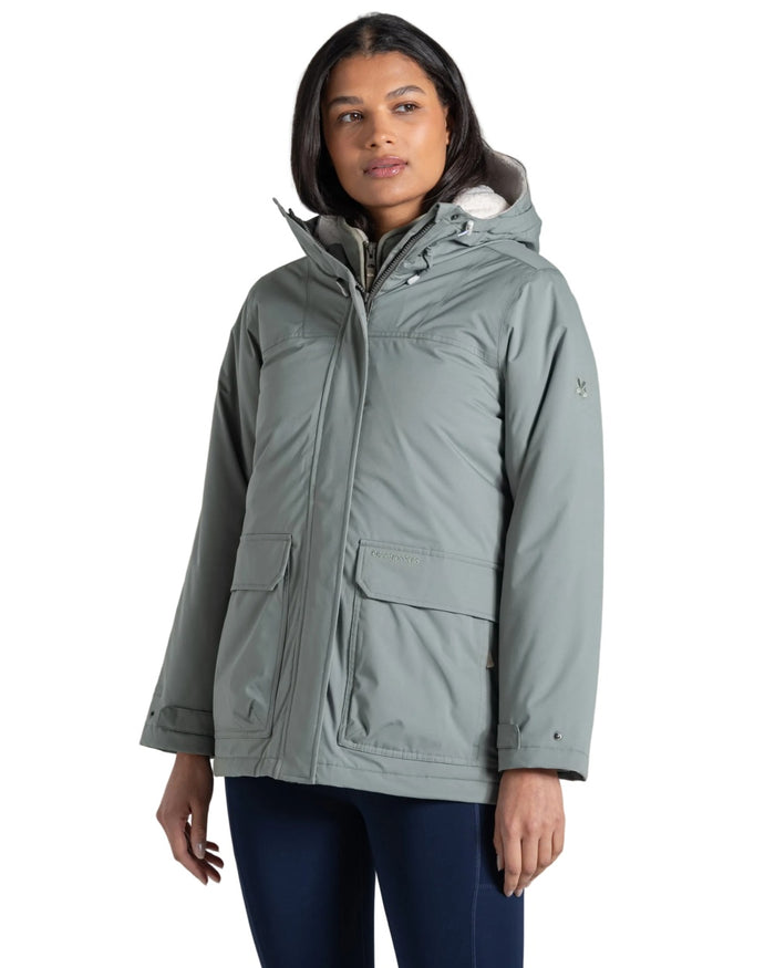 Sage coloured Craghoppers Womens National Trust Crossbill Jacket on white background #colour_sage