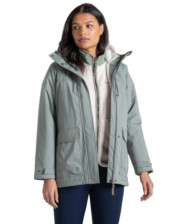 Sage coloured Craghoppers Womens National Trust Crossbill Jacket on white background #colour_sage