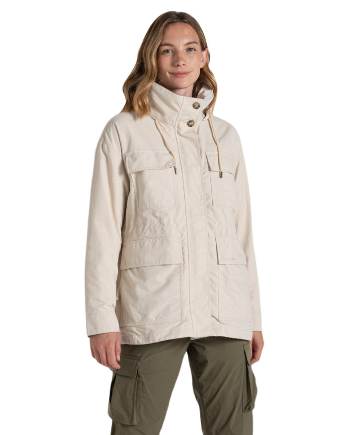 Stone coloured Craghoppers Womens NosiLife Adventure Jacket II on white background #colour_stone