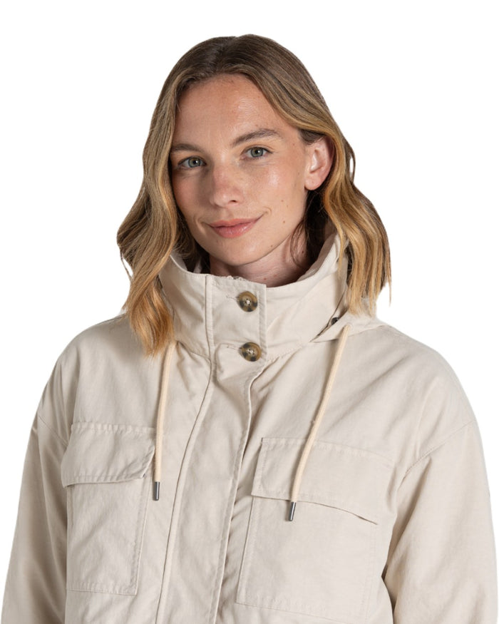 Stone coloured Craghoppers Womens NosiLife Adventure Jacket II on white background #colour_stone