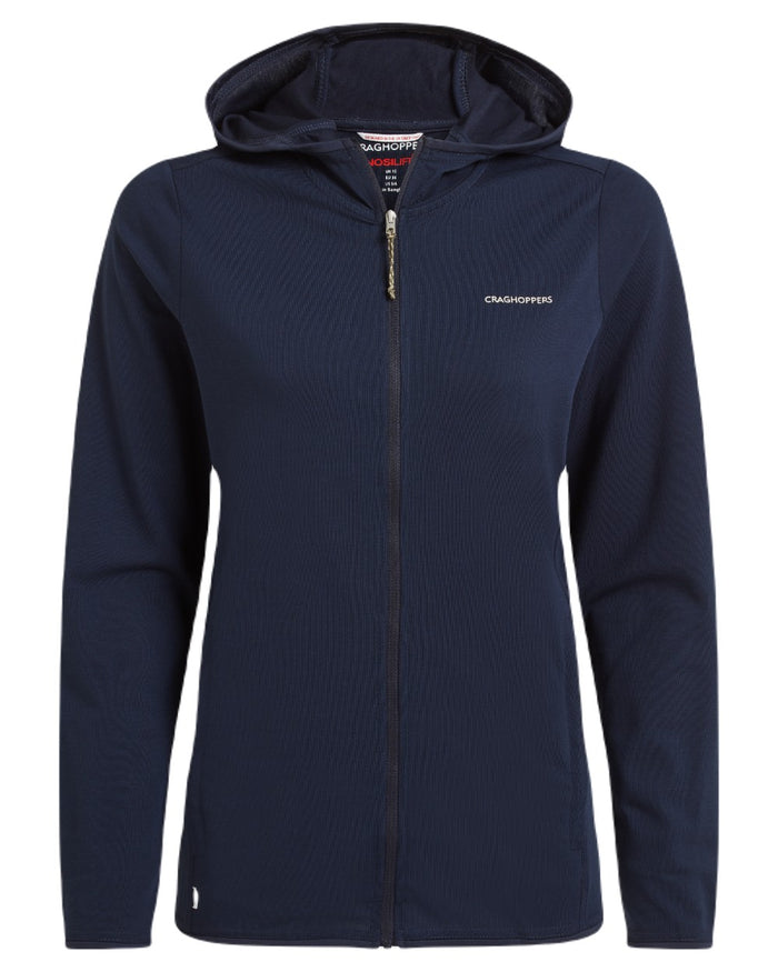 Blue Navy coloured Craghoppers Womens NosiLife Afia Hooded Jacket on white background #colour_blue-navy