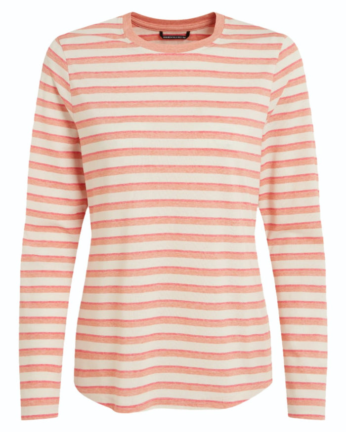 Clay Stripe coloured Craghoppers Womens NosiLife Akona Long Sleeved Top on white background #colour_clay-stripe