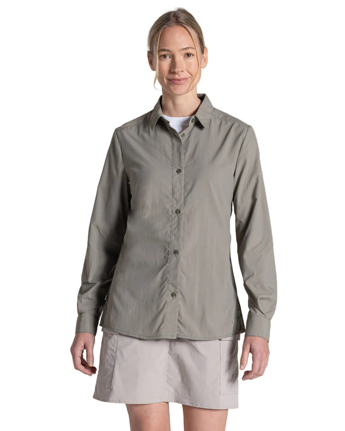 Vert coloured Craghoppers Womens Nosiife Alma Long Sleeved Shirt on white background #colour_vert
