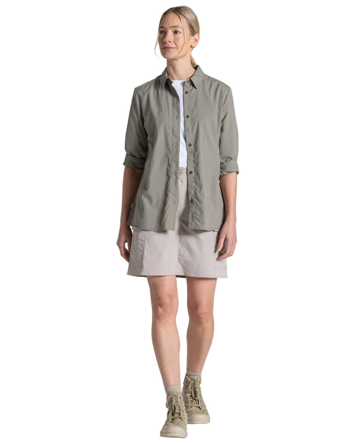 Vert coloured Craghoppers Womens Nosiife Alma Long Sleeved Shirt on white background #colour_vert