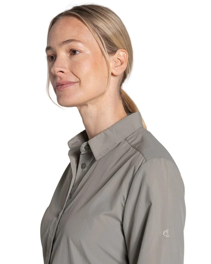 Vert coloured Craghoppers Womens Nosiife Alma Long Sleeved Shirt on white background #colour_vert