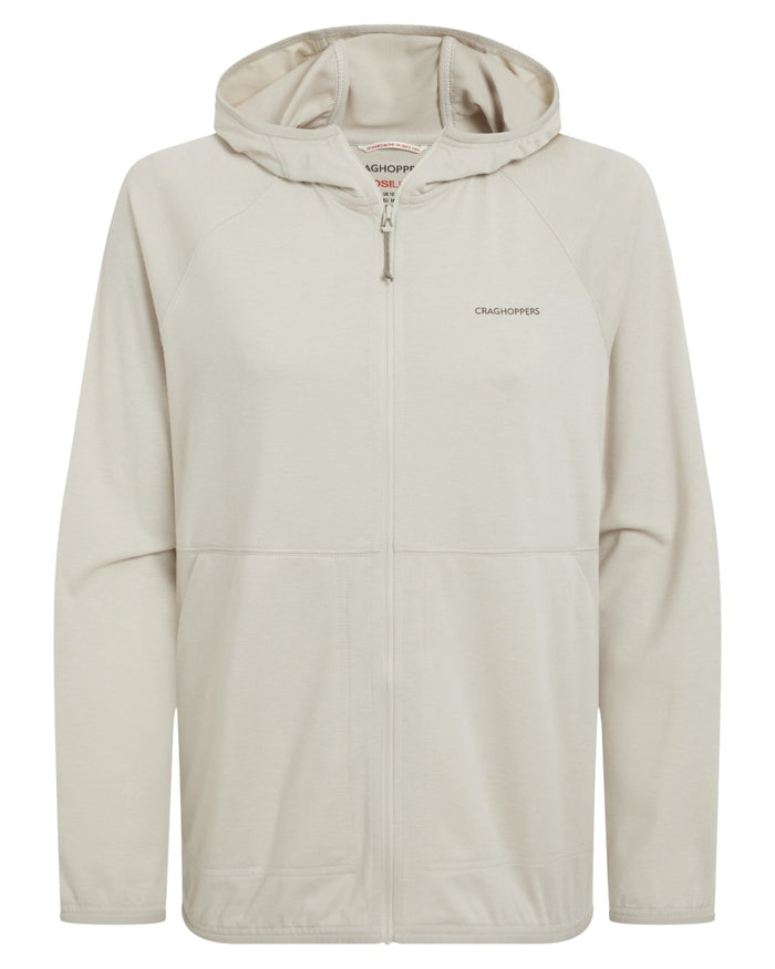 Oyster Marl coloured Craghoppers Womens NosiLife Aya Hooded Jacket on white background #colour_oyster-marl