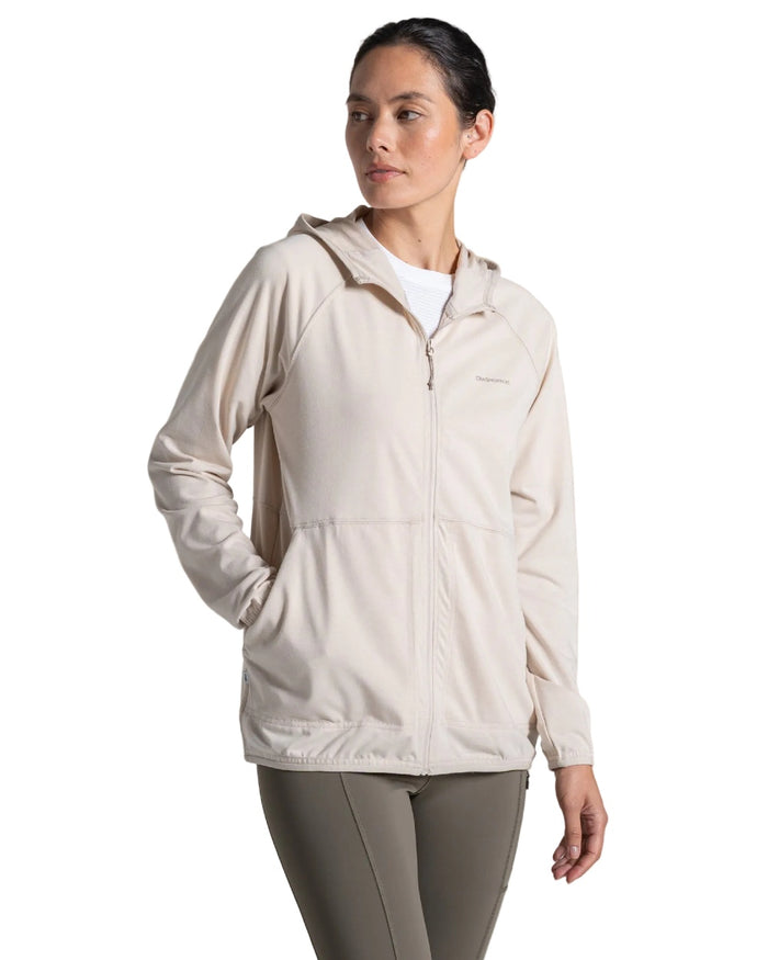 Oyster Marl coloured Craghoppers Womens NosiLife Aya Hooded Jacket on white background #colour_oyster-marl