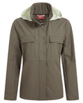 Wild Olive coloured Craghoppers Womens NosiLife Farah Jacket on white background #colour_wild-olive