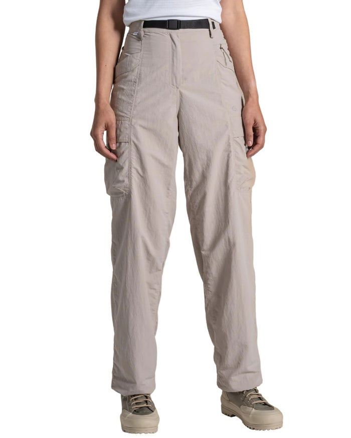 Soft Mushroom coloured Craghoppers Womens NosiLife Medina Cargo Trousers on white background #colour_soft-mushroom