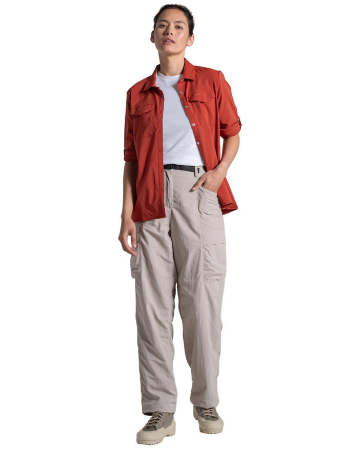 Soft Mushroom coloured Craghoppers Womens NosiLife Medina Cargo Trousers on white background #colour_soft-mushroom