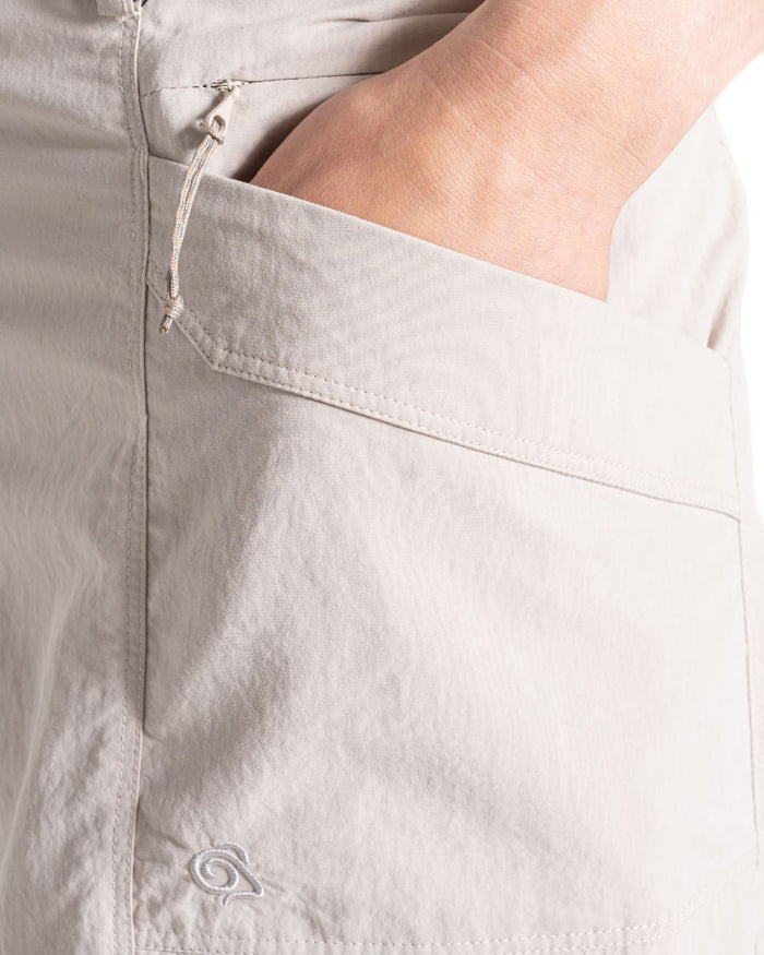 Soft Mushroom coloured Craghoppers Womens NosiLife Medina Cargo Trousers on white background #colour_soft-mushroom
