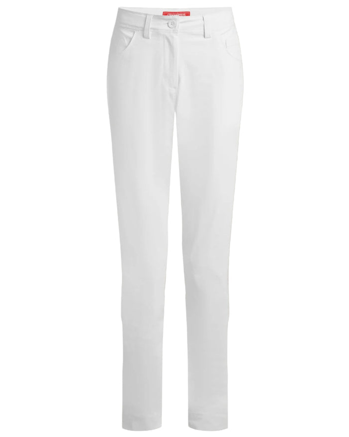 White coloured Craghoppers Womens Nosilife Milla Golf Trousers on white background #colour_white