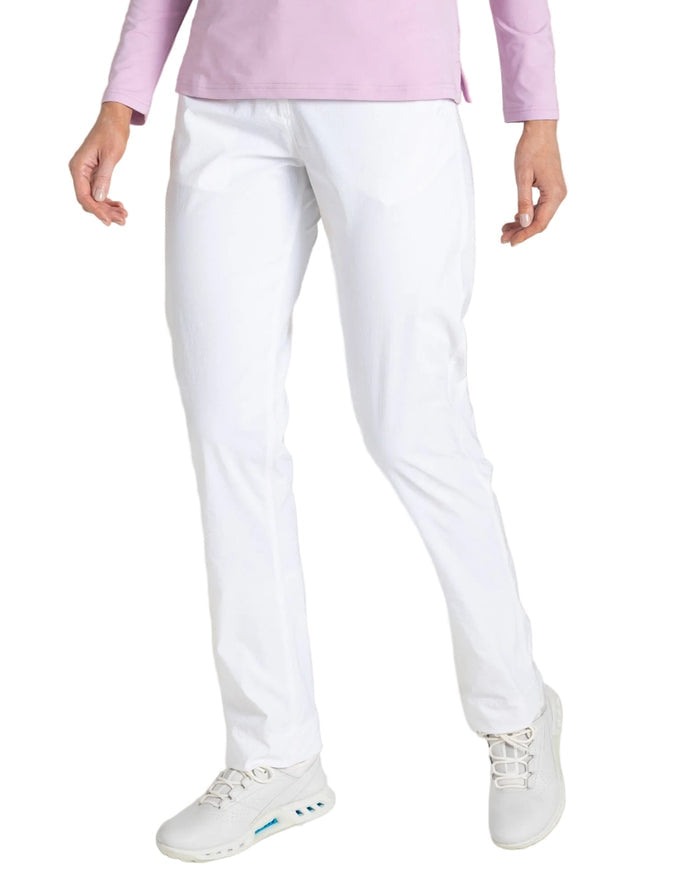 White coloured Craghoppers Womens Nosilife Milla Golf Trousers on white background #colour_white