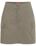 Wild Olive coloured Craghoppers Womens NosiLife Pro Cargo Skort on white background #colour_wild-olive