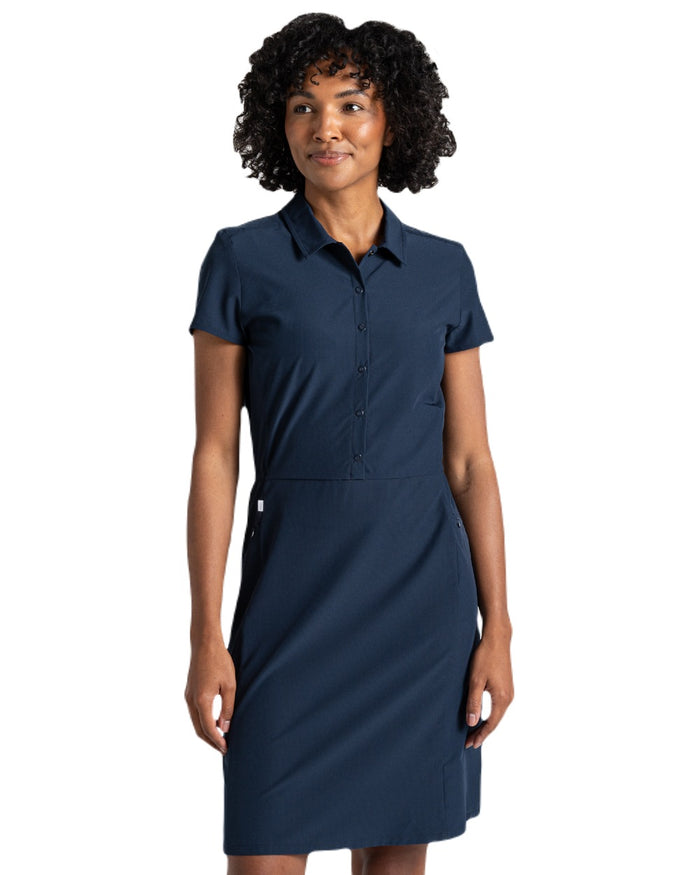 Blue Navy coloured Craghoppers Womens NosiLife Pro Dress IV on white background #colour_blue-navy