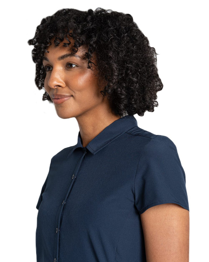 Blue Navy coloured Craghoppers Womens NosiLife Pro Dress IV on white background #colour_blue-navy