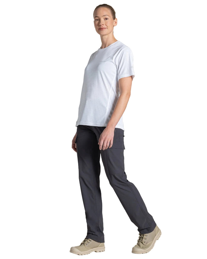 Dark Iron coloured Craghoppers Womens NosiLife Rif Stretch Cargo Trousers on white background #colour_dark-iron