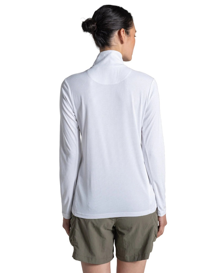 White coloured Craghoppers Womens NosiLife SolarShield+ Half Zip Top on white background #colour_white