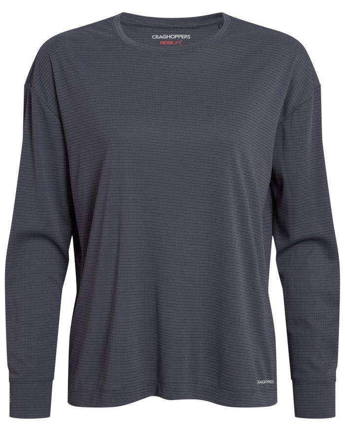 Anthracite coloured Craghoppers Womens NosiLife SolarShield+ Long Sleeved T-Shirt on white background #colour_anthracite
