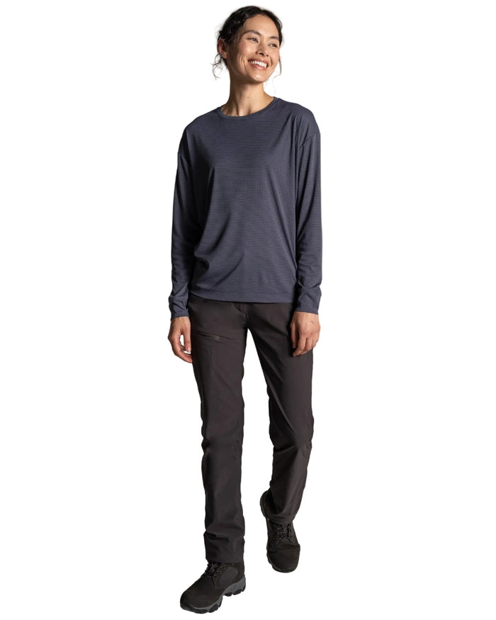 Anthracite coloured Craghoppers Womens NosiLife SolarShield+ Long Sleeved T-Shirt on white background #colour_anthracite