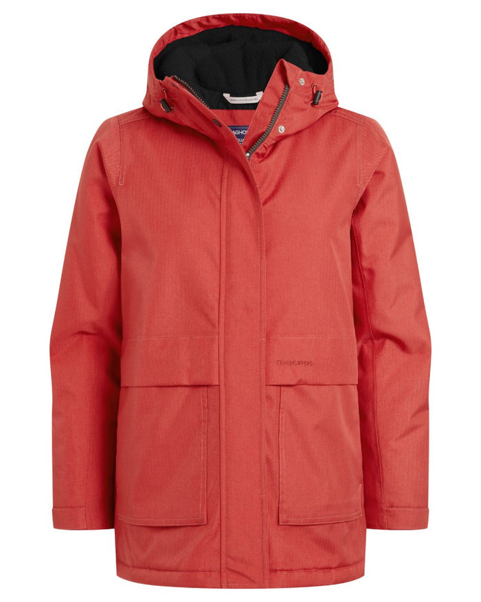 Compote Red coloured Craghoppers Womens Orrest Jacket on white background #colour_compote-red