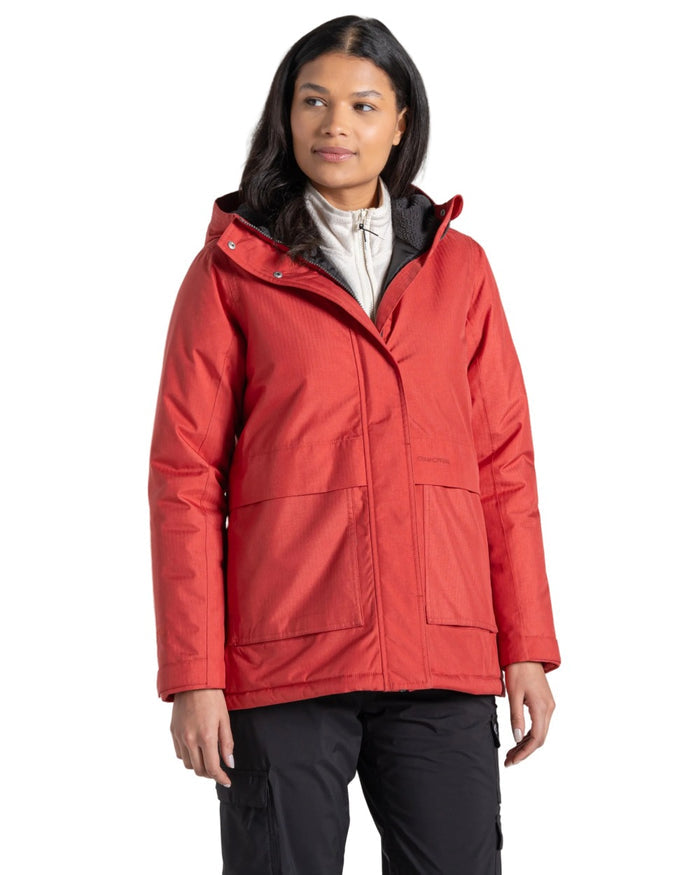Compote Red coloured Craghoppers Womens Orrest Jacket on white background #colour_compote-red
