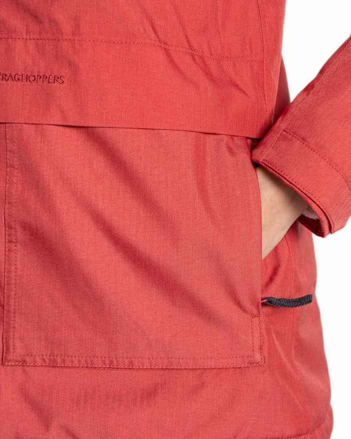 Compote Red coloured Craghoppers Womens Orrest Jacket on white background #colour_compote-red
