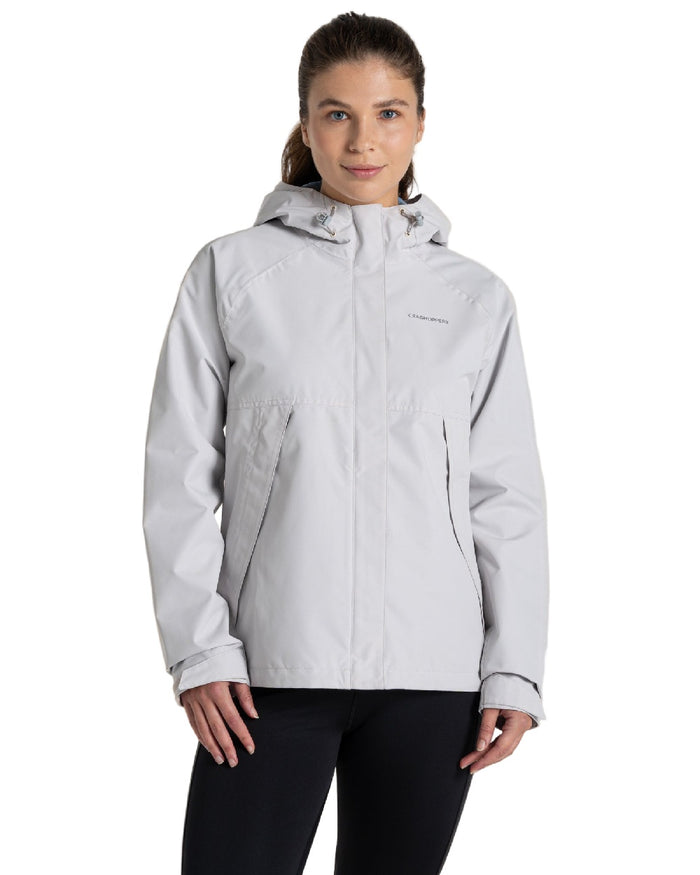 Light Grey Coloured Craghoppers Womens Ossus Waterproof Jacket on  white background #colour_light-grey
