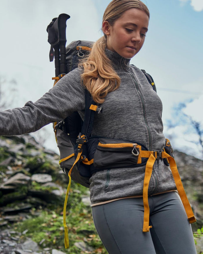 Storm Grey Marl coloured Craghoppers Womens Tarvos Full Zip Fleece on mountain background #colour_storm-grey-marl