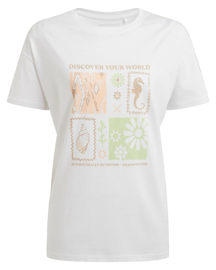 White Summer Coloured Craghoppers Womens Yago Short Sleeved Top on White Background #colour_white-summer