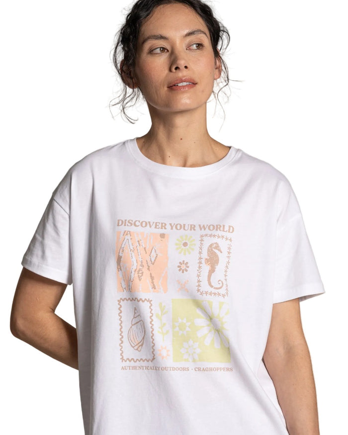 White Summer Coloured Craghoppers Womens Yago Short Sleeved Top on White Background #colour_white-summer