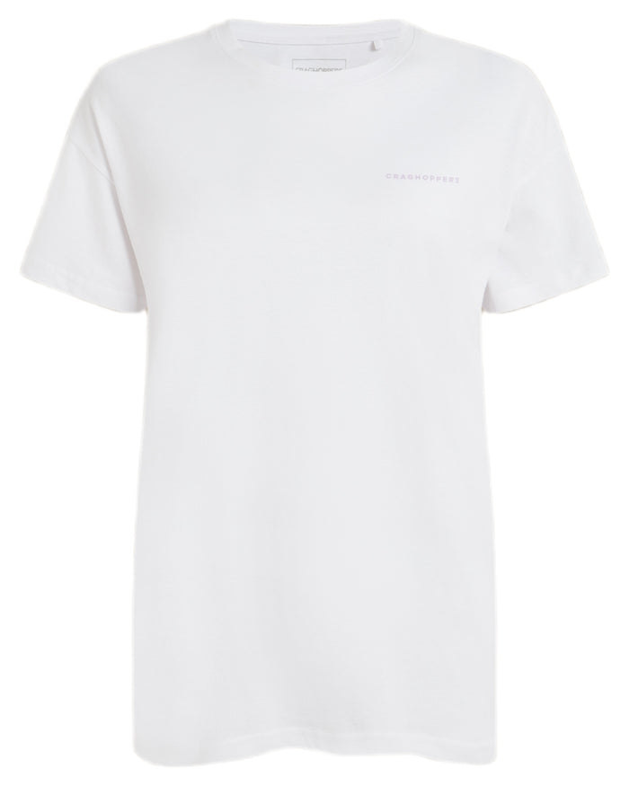 Optic White Coloured Craghoppers Womens Yago Short Sleeved Top on White Background #colour_optic-white