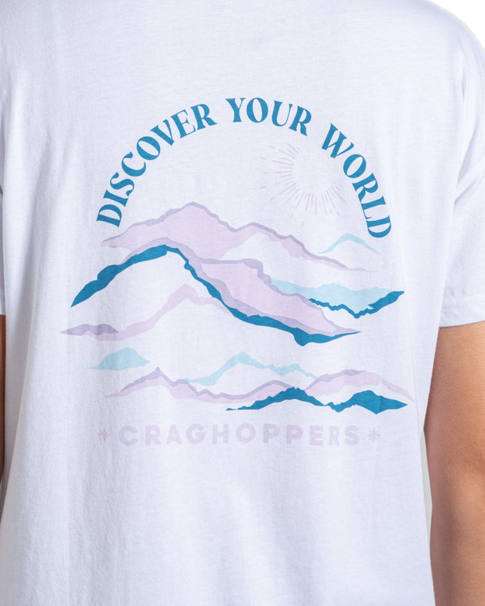 Optic White Coloured Craghoppers Womens Yago Short Sleeved Top on White Background #colour_optic-white