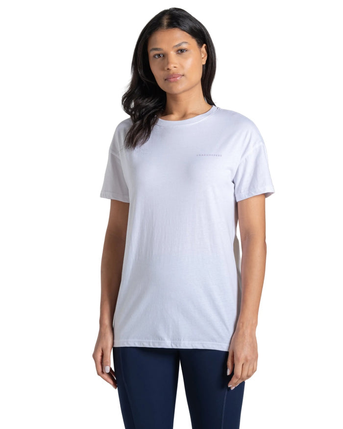 Optic White Coloured Craghoppers Womens Yago Short Sleeved Top on White Background #colour_optic-white